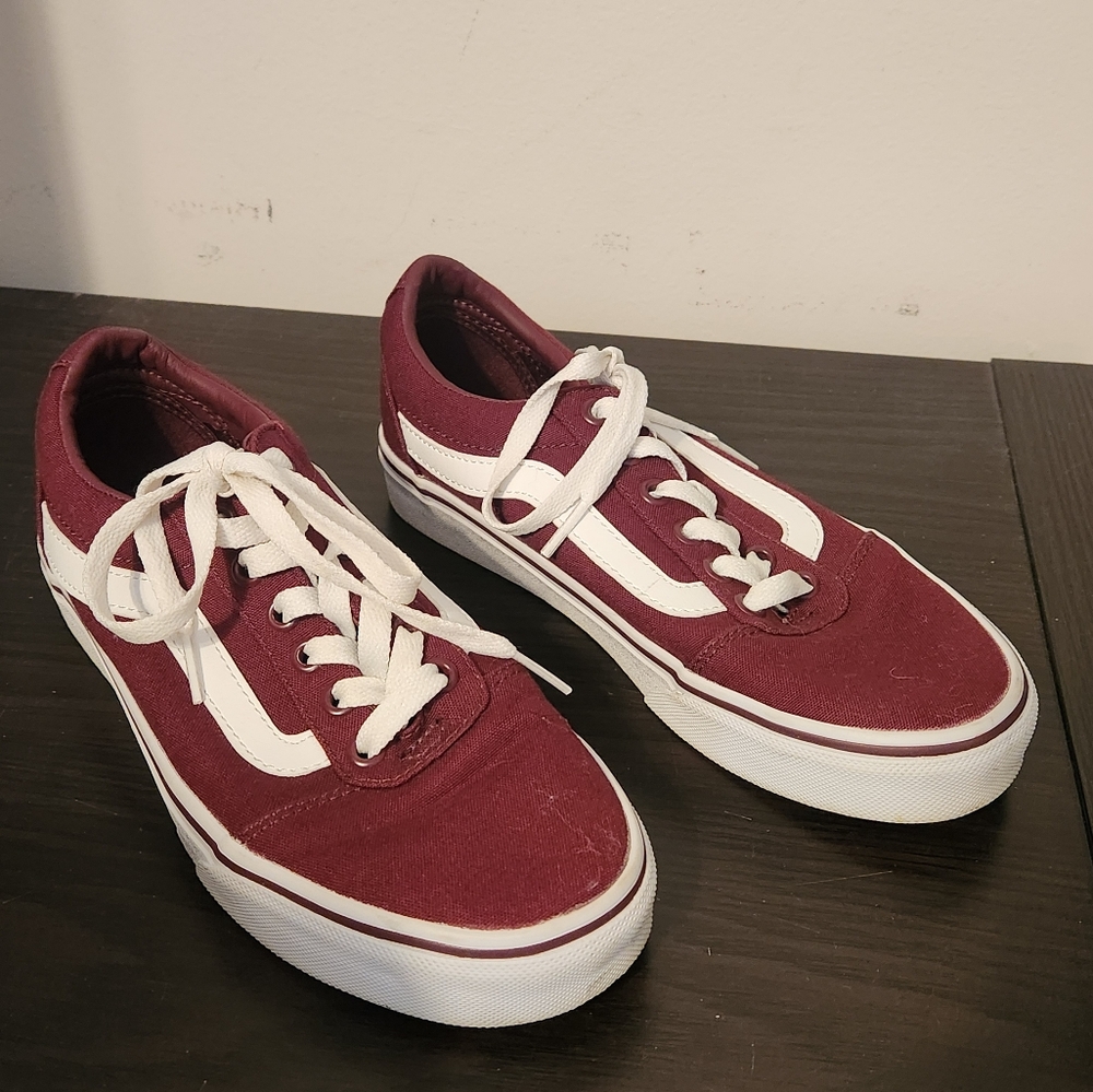 Vans Burgundy Red and White Low Top Old Skool Sneakers 6